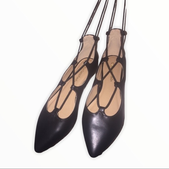 Black lace up ballerina flats - Picture 1 of 4
